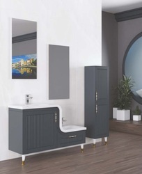Set mobilier baie, Lotus, 115 cm, alb cu insertii gri