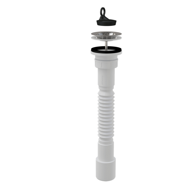 Sifon flexibil 6/4"×40/50, cu piulita plastic + ventil chiuveta 6/4" cu sita din otel inoxidabil DN70