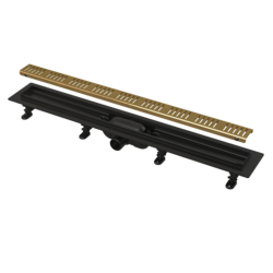 Rigola de dus Alcadrain Simple 650, finisaj negru cu gratar auriu, 65 cm