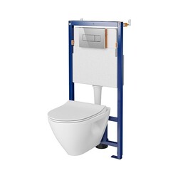 Set rezervor WC cu cadru B606 Cersanit Tech Line Opti si clapeta A1 crom, vas WC Mille Plus cu capac alb