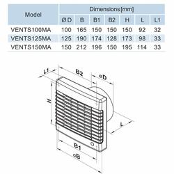 Ventilator axial automat cu timer Vents 100 MAT, D 100 mm, 18 W, 2300 RPM, 98 mc/h